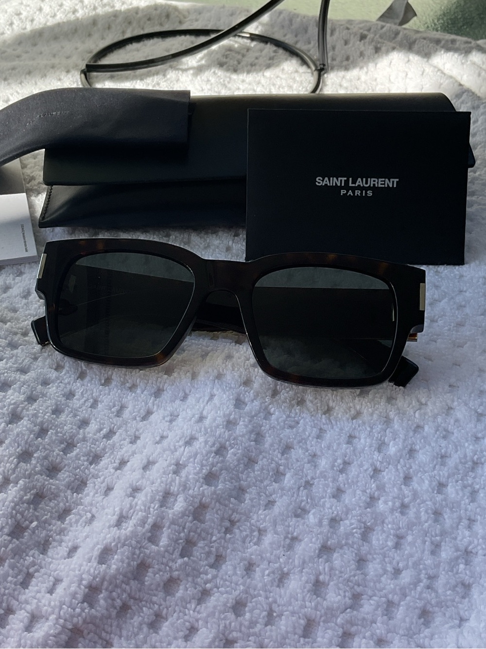 Yves Saint Laurent Burgundy Tortoise Rectangular Men’s Glasses